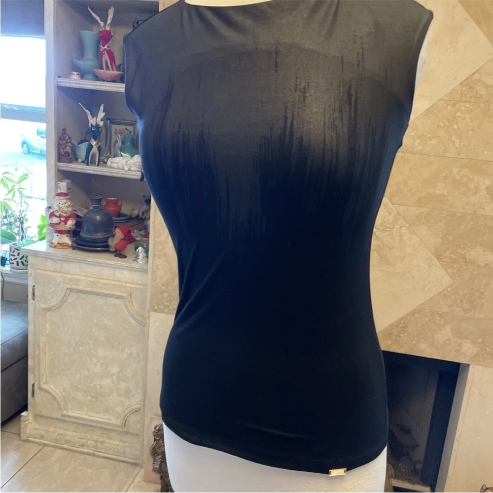 Gucci Sleeveless Stretch Silk Knit Top SZ XS Woman’s Tank Shirt Black Waterfall - Picture 6 of 10